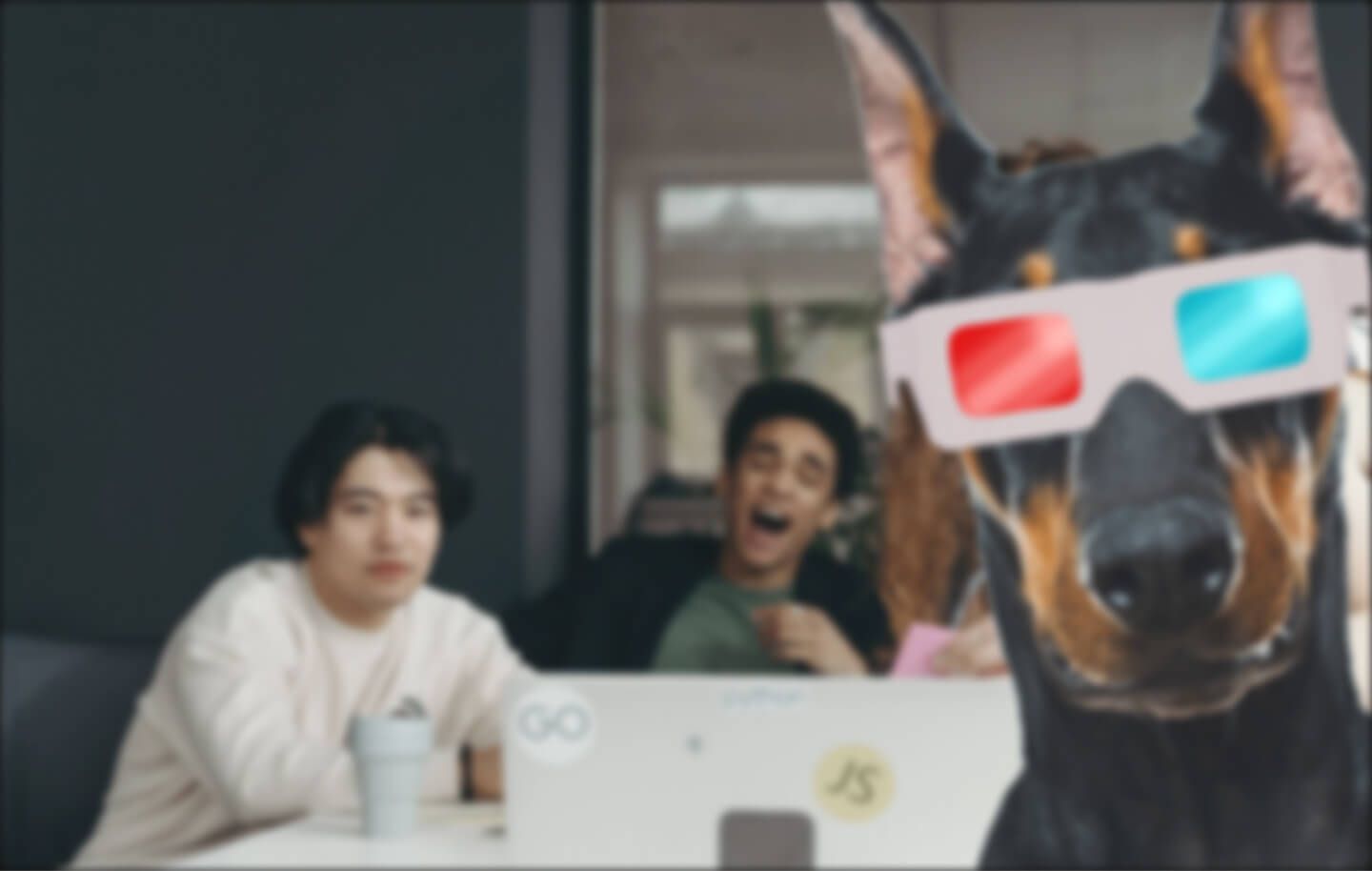 doberman in 3d glasses
